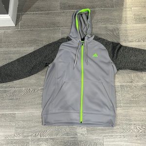 Grey And Green Adidas Hoodie L